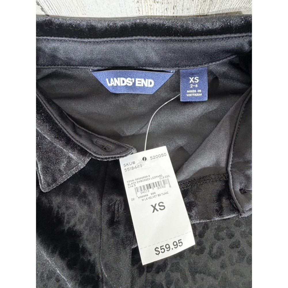 Lands End Button Down Tunic Size XS Black Velvet Leopard Animal Print New NWT‎ - Picture 6 of 8